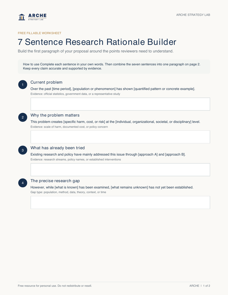 Preview of the 7 Sentence Research Rationale Builder