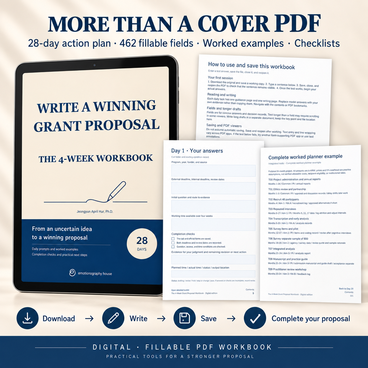Inside pages of the English proposal workbook